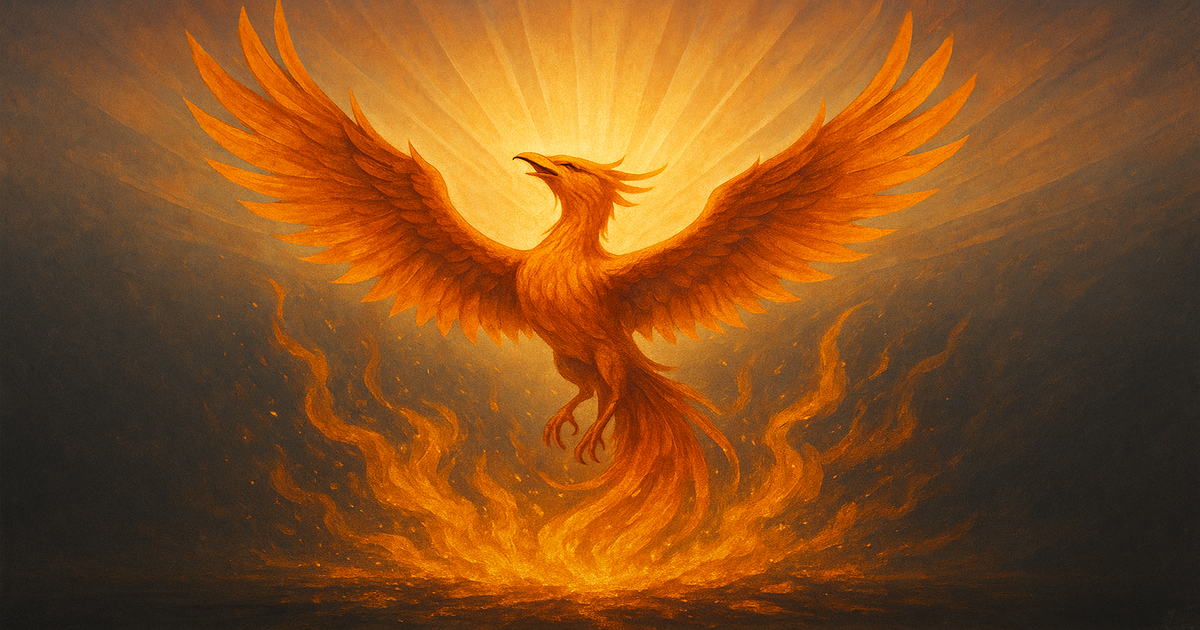 Phoenix rising from ashes symbolizing transformation